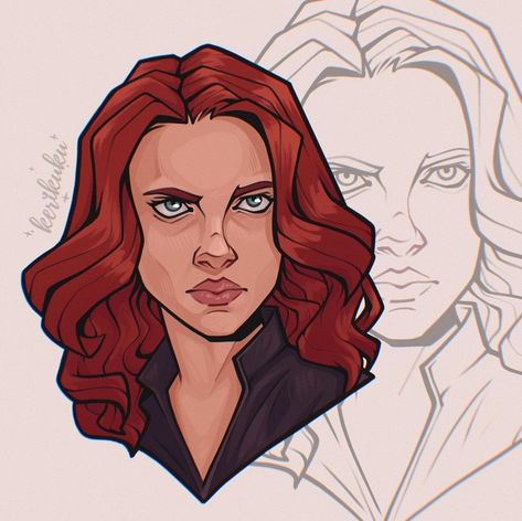 Art by @kuku_karina on Insta Marvel Comic Art Style, Natasha Romanoff Drawing, Black Widow Tattoo Marvel, Black Widow Marvel Art, Natasha Romanoff Fanart, Black Widow Fanart, Black Widow Drawing, Black Widow Wallpaper, Black Widow Tattoo