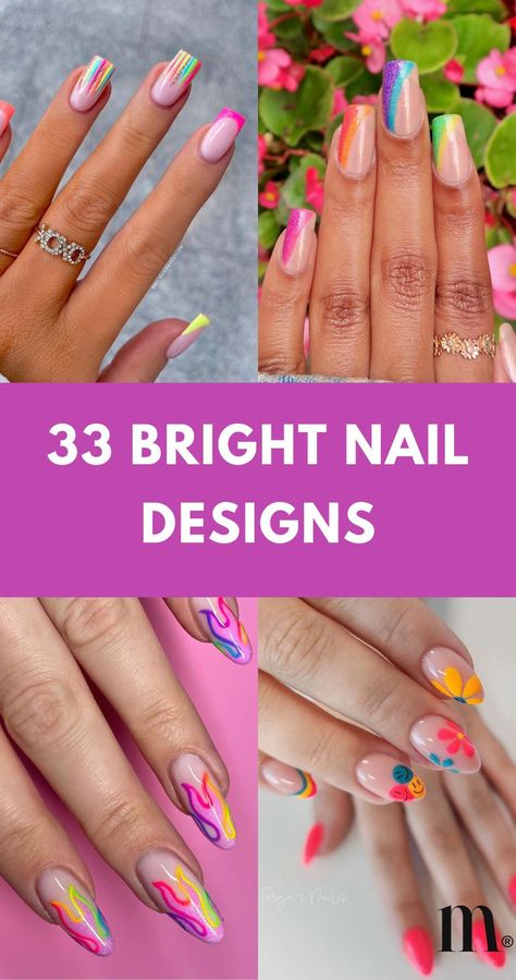 Explore 33+ bright nail designs ideas that are fun, short, cute, simple, neon, long, and summer neon. Pin this to your beauty board and visit the article for more styles! Short Nail French Tip Designs Color, Neon Accent Nails, Bright Colored Nail Ideas, Bright Nail Tips, Short Nail Summer Designs, Neon Summer Nails Designs, Neon Vacation Nails, Simple Neon Nails, Neon Short Nails