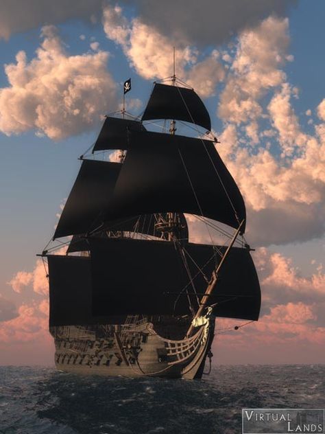 Black Sails means only one thing its a pirate ship Bullitt Bike, Navi A Vela, Ship Sailing, Bateau Pirate, The Black Pearl, Pirate Ships, Old Sailing Ships, Clipper Ship, Black Sails