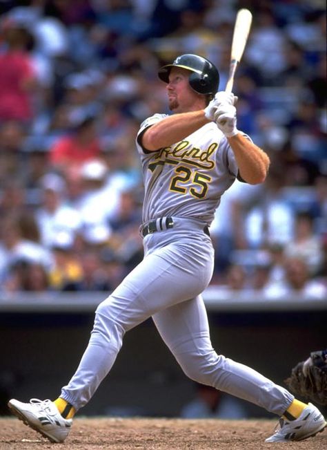 Mark McGwire - Oakland A's Bod References, Mlb Pictures, Hot Baseball Players, Baseball Legends, Jose Canseco, Baseball World Series, Mark Mcgwire, Oakland A’s, Sports Pics