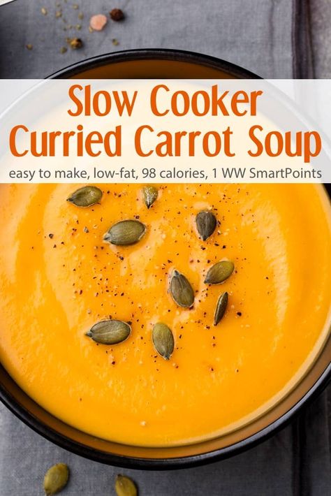 Apple Carrot Soup, Carrot Soup Easy, Curried Carrot Soup, Soup Simple, Easy Vegan Soup, Slow Cooker Curry, Vegan Soup Recipes, Carrot Soup, Vegan Soups