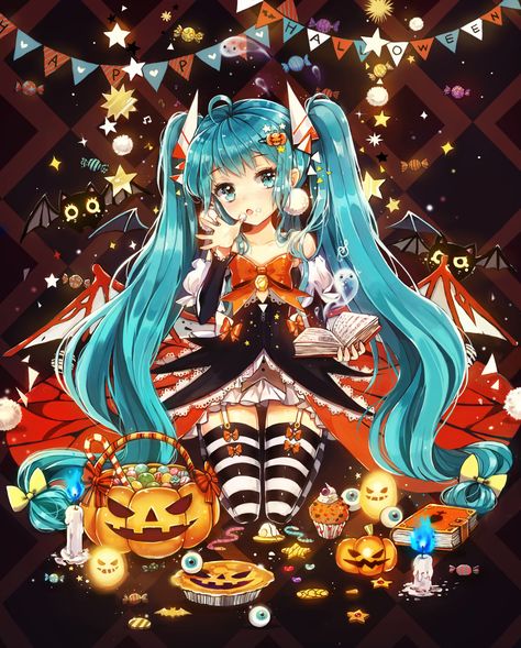 Hatsune Miku Halloween Miku, Miku Halloween, Vocaloid Characters, Anime Version, Bunny Gifts, Artist Community, Witch Art, Kawaii Halloween, Beautiful Posters