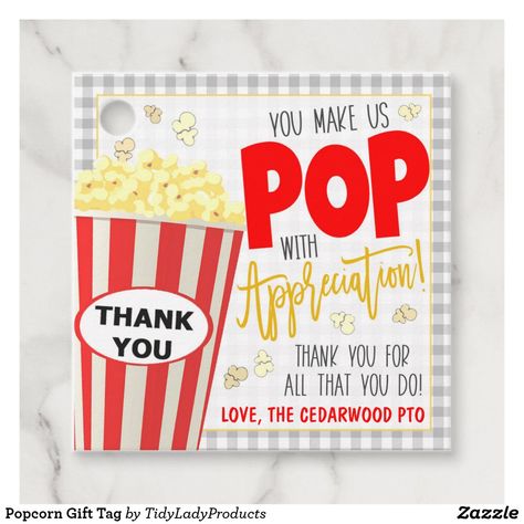 Popcorn Gift Tag Popcorn Gift Tag, Teachers Appreciation Week Gifts, Appreciation Gifts Diy, Staff Appreciation Gifts, Teacher Treats, Teacher Appreciation Gifts Diy, Gift Tag Printable, Teacher Gift Tags, Popcorn Gift