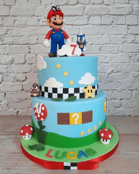 Mario Cake Design, Super Mario Cake Birthday Easy, Mario Birthday Party Cake, Mario Cake Ideas, Mario Kart Birthday Cake, Super Mario Birthday Cake, Luigi Cake, Mario Kart Cake, Cake Design Images