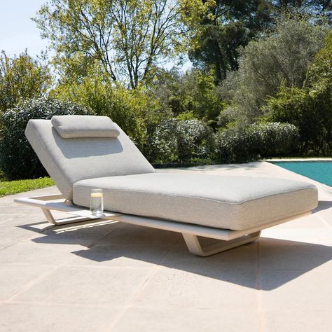 Hatia Single Sun Lounger with Side Table in Latte Daybed Balcony, Double Sun Lounger, Ral Code, Wooden Lounge Chair, Spa Furniture, Furniture Business, Sun Loungers, Sensory Garden, Sun Lounge