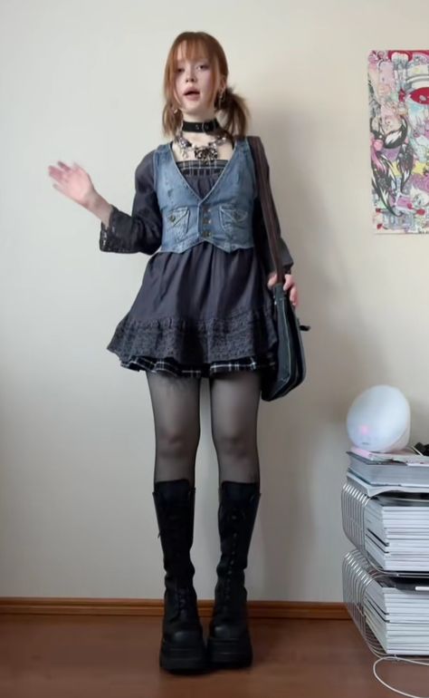 Grunge 2023 Outfit, Summer J Fashion, Alternative Layered Outfits, Cosmic Goth Outfits, Y2k Cottagecore Outfits, 2000 Alternative Fashion, Halloween Casual Outfits, Whimsi Gothic Outfits, Dark Concert Outfit