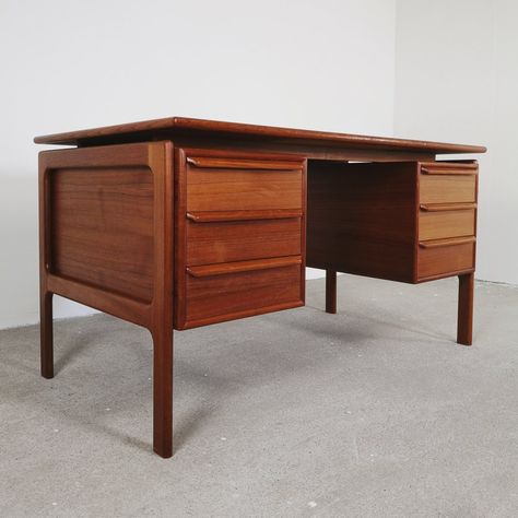 For sale: Danish teak desk by GV Mobler, 1950s | #vntg #vintage Danish Desk, Teak Desk, Partners Desk, Mid Century Furniture, Writing Desk, Carpentry, Vintage Design, Corner Desk, Office Desk