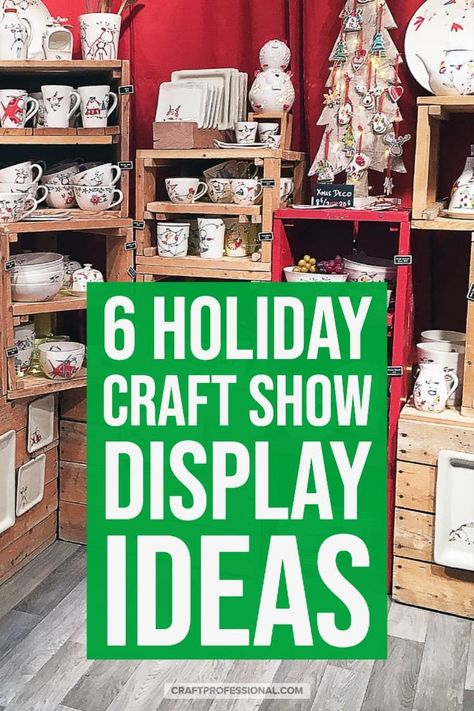 6 holiday craft show display photos. Get your craft booth ready for Christmas markets with ideas from these beautiful, festive craft fair displays. #christmasmarket #christmasdisplay #craftfair #craftshow #craftprofessional Craft Sale Booth Ideas, Christmas Wreath Display Ideas, Christmas Craft Show Display Ideas, Craft Show Christmas Displays, Holiday Market Display, Holiday Booth Display Ideas, Holiday Vendor Booth Ideas, Holiday Bazaar Booth Ideas, Christmas Craft Show Booth Display Ideas