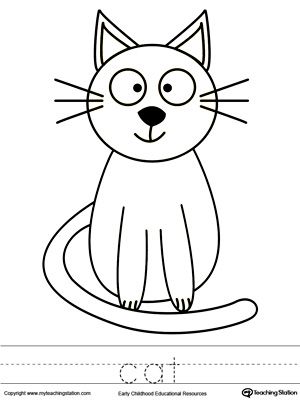 **FREE** Cat Coloring Page and Word Tracing Worksheet. Color the picture and trace the word cat for this preschool printable page. Cat Worksheets For Preschool, Phonics Montessori, Preschool Drawing Activities, August Worksheets, September Worksheets, Colouring Worksheet, Word Tracing, Frog Coloring, Kindergarten Drawing