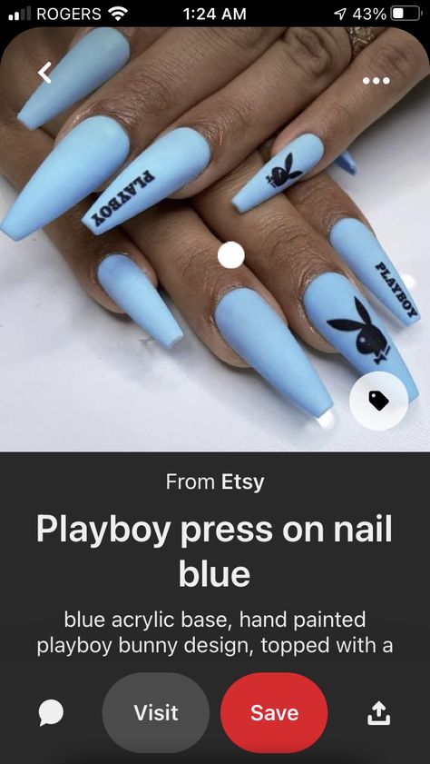 Playboy Bunny Nail Design, Bunny Nails, Nail Time, Bunny Designs, Playboy Bunny, Stiletto Nails, Blue Nails, Cute Nails, Press On Nails