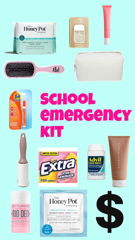 8th Grade Tips, School Emergency Kit, School Backpack Essentials, Backpack Essentials, School Kit, Honey Pot, School Essentials, Emergency Kit, School Organization