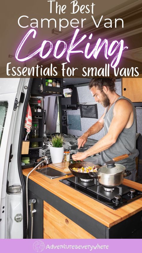 Cooking in a smaller camper van can be quite the challenge. Why you ask? There is usually not space for a kitchen. Here are some tips to keep you cooking in your camper van kitchen. Small Van Life, Van Life Kitchen, Camper Van Kitchen, Small Camper Vans, Butane Stove, Van Kitchen, Veggie Tacos, Off Grid House, Small Camper