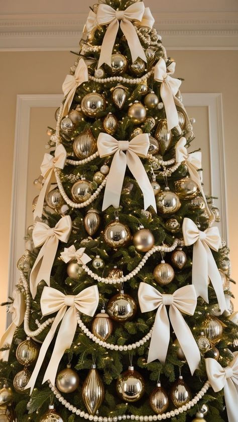 Christmas Trees With Lots Of Ornaments, Silver And Gold Ornaments Christmas Tree, Gucci Inspired Christmas Tree, Teddy Bear Christmas Decor, Tinsel On Flocked Tree, Cashmere Christmas Tree Decorated, Christmas Tree Ideas With Bows, Christmas 2024 Aesthetic, Indoor Archway Christmas Decor