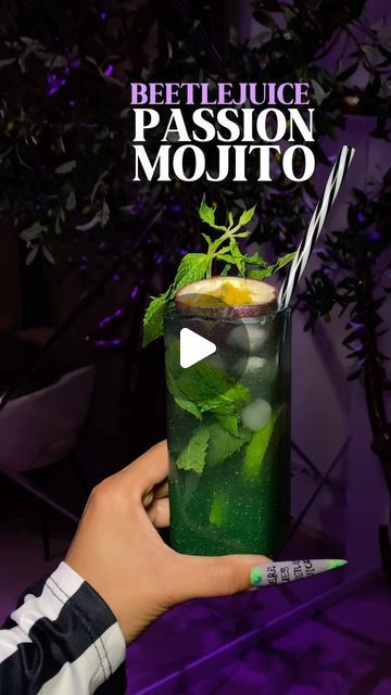 Sandrina Önal on Instagram: "Go ahead, make my millennium!💜💚🕷️🍸
Step into the strange with this Beetlejuice Passion Mojito – alcohol-free and mixed with Lyre’s, but full of bold flavor! 🍹✨ Ready for more spooky sips and creative vibes? Hit follow and let the weirdness begin!

Non alcoholic run by @lyresspiritco 
Edible glitter @brew_glitter 
NAILS @bella__mnc 
My glass is from @7oclock.de  use my code TRILLION5

Werbung wegen Namennennung 

#mojito #passionfruit #cocktail #beetlejuice #jennaortega #timburton #movienight #nails #nailart #mocktail #drinks #nonalcoholic #rum #drinks #cinema" Beetlejuice Cocktail, Passionfruit Cocktail, Drinks Nonalcoholic, Creative Vibes, Mocktail Drinks, Rum Drinks, Edible Glitter, Jenna Ortega, Passion Fruit