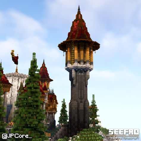 Need Minecraft ideas and inspiration, find it here! Minecraft Medieval Tower, Minecraft Tower, Fantasy Tower, Medieval Tower, Minecraft House Tutorials, Minecraft Castle, Minecraft Medieval, Minecraft Plans, Minecraft Inspo