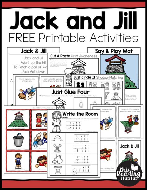 Printable Jack and Jill Nursery Rhyme Activities - free from This Reading Mama Nursery Rhymes Kindergarten, Jack And Jill Nursery Rhyme, Free Nursery Rhymes, Nursery Rhyme Activities, Nursery Rhymes Preschool Crafts, Rhyme Activities, Rhyming Preschool, Nursery Rhyme Crafts, Fairy Tales Preschool