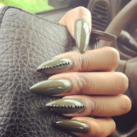 "Suzi" by OPI Nails Olive Green Nails, Cuticle Oil Pen, Boho Nails, Sharp Nails, Sassy Nails, Green Nail Designs, Oil Pen, Long Nail Designs, Edgy Nails