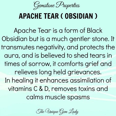 Apache tear Apache Tears Crystal Meaning, Apache Tears Crystal, Apache Tears Stones, Crystal Encyclopedia, Spirituality Crystals, Apache Tears, Witchy Tips, Witch Stuff, Gemstone Properties