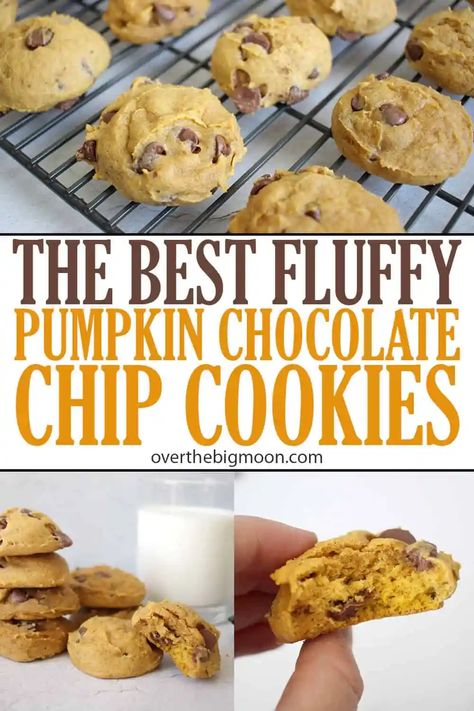 These Super Soft Pumpkin Chocolate Chip Cookies are so fluffy and have a soft, cake-like texture that will leave you so satisfied! These are the perfect treat to take to any Fall gathering or to make on a chilly afternoon! #pumpkin #pumpkincookies #chocolatechips #pumpkinchocolatechip #falltreat #halloweencookie #pumpkincookie #pumpkindessert Pancake Protein, Soft Pumpkin Chocolate Chip Cookies, Cookies Thanksgiving, Eggless Chocolate Chip Cookies, Mini Burger, Thanksgiving Cookies, Pumpkin Chocolate Chip Cookies, Pumpkin Chocolate Chip, Pumpkin Chocolate Chips