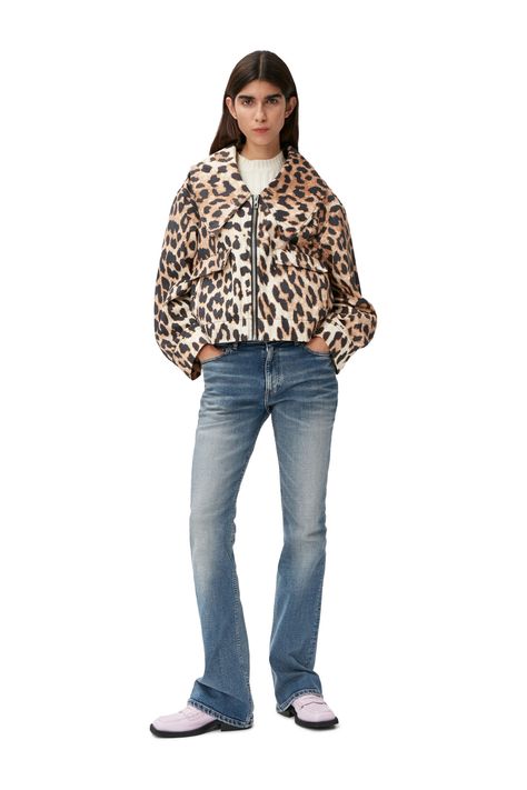 Big Leopard Almond Milk Short Leopard Jacket | GANNI AU Thick Scarf, Leopard Jacket, Jeans Boots, Model Look, Sporty And Rich, Cardigan Vest, Womens Bras, Clothing Dresses, Bra Women