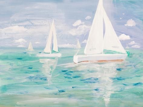 size: 12x9in Art Print: Nice Day For Sailing by Robin Maria : Coastal Posters Art Prints, Painting Seascapes, Maria Art, Painted Frames, Entryway Art, Sailing Art, Farmhouse Glam, Sepia Photography, Panoramic Photography