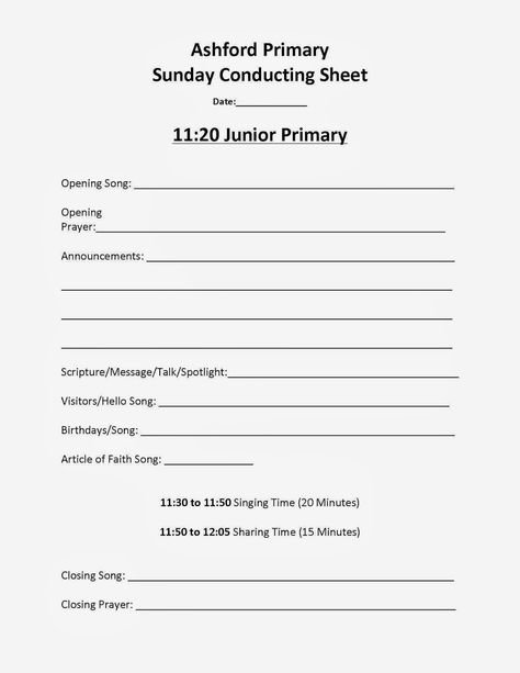 LDS Primary Sharing Time Agenda/Conducting Sheet  #lds #ldsprimarry Primary Presidency, Closing Prayer, Primary Program, Time Lessons, Primary Chorister, Primary Singing Time, Opening Prayer, Primary Activities, Articles Of Faith