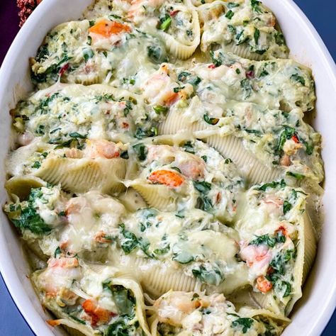 Creamy Seafood Stuffed Shells - Stay Snatched Shrimp Stuffed Shells, Seafood Stuffed Shells Recipe, Seafood Stuffed Shells, Creamy Seafood, Stuffed Shrimp, Shrimp Stuffed, Seafood Dish Recipes, Shells Recipe, Cheese Stuffed Shells