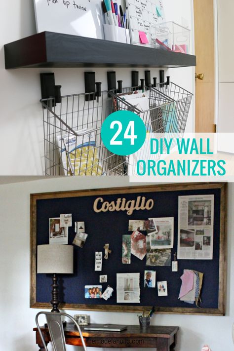 Put your wall space to work to get organized, vertically! These DIY wall organizer ideas will help manage clutter in your entryway or office to hold papers, bags, keys, and more. Wall Bill Organizer, Diy Wall Organization, Wall File Organizer Diy, Paper Organizer Wall, Wall Organizer Ideas Office, Diy Office Wall Organization, Diy Hanging File Organizer, Diy Wall Organizer Office, Office Entryway Ideas