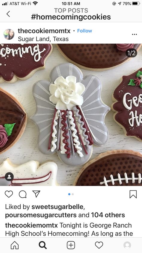 Homecoming Cookies Decorated, Cheerleading Cookies, Homecoming Cookies, Cheer Cookies, Football Sugar Cookies, Hoco Mums, Homecoming Football, Sports Cookies, Bachelorette Cookies