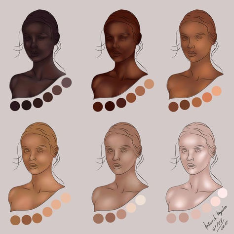 Dark Skin Tones Palette Art, Digital Art Skin Tones, Face Color Palette Digital Art, Black Skin Palette Digital Art, How To Shade Black Skin, Skin Undertones Art, How To Digitally Paint Skin, How To Render Skin Procreate, How To Color Black Skin