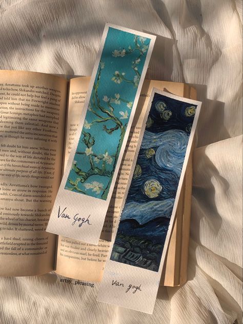 Floral aesthetic bookmarks handpainted handmade diy van vogh starry night almond blossom bookmarks Bookmarks Crochet, Bookmark Crochet Tutorial, Bookmark Easy, Bookmark Crochet, Handmade Bookmarks Diy, Penanda Buku, Easy Patterns, Creative Bookmarks, Bookmark Craft