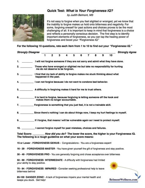 Forgiveness Self-Test - Take this quick quiz to find out your Forgiveness IQ! Radical Forgiveness, Group Therapy Activities, Counseling Activities, Counseling Resources, Therapy Worksheets, Group Therapy, Therapy Tools, Therapy Activities, Coping Skills