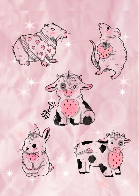 Cow Desserts, Kitten Tattoo, Creepy Cute Aesthetic, Traditional Tattoo Flash Art, Cow Tattoo, Tattoo Lettering Design, Nerd Tattoo, Bunny Tattoos, Kawaii Tattoo