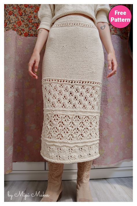 Lana Lacey Skirt Free Knitting Pattern Fan Skirt, Knit Skirt Pattern, Skirt Pattern Free, Knit Dress Pattern, Midi Skirt Pattern, Unique Skirts, Classic Skirts, Handmade Wardrobe, Knit Midi Skirt