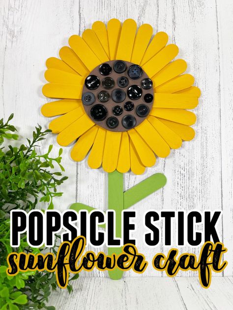 Popsicle Stick Sunflower Craft, Popsicle Stick Art For Kids, September Crafts For Seniors, Popsicle Stick Candle Holder, August Crafts For Seniors, Sunflower Crafts For Adults, Stick Birdhouse, Popsicle Stick Table, Popsicle Stick Birdhouse