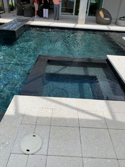 Glass Tile Pool Waterline, Grey Pool, Pool Waterline, Lap Pools Backyard, Waterline Tile, Lap Pools, Pool Inspiration, Dream Backyard Pool, Palm House