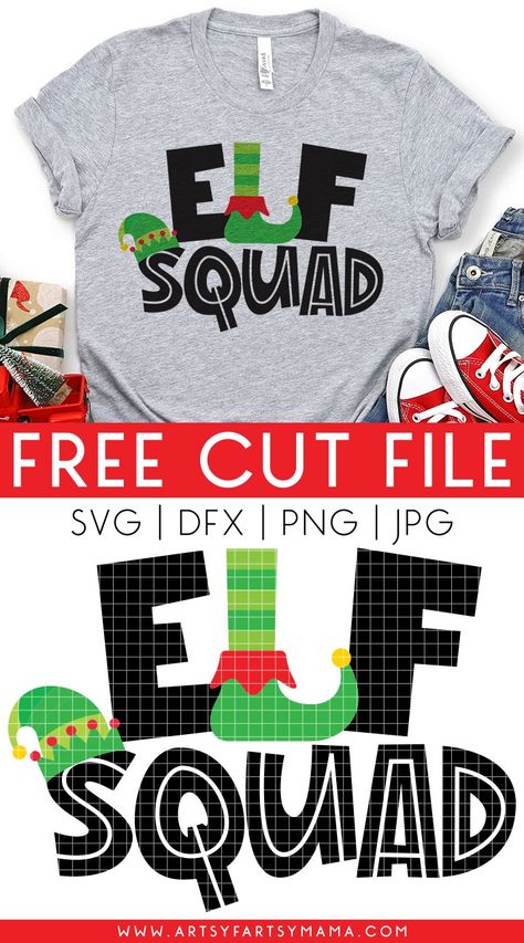 Free "Elf Squad" SVG Cut File | artsy-fartsy mama Elf Shirt Svg, Elf Movie Shirts, Shirt Svg Free, Christmas Svg Files Free, Elf Crafts, Make Your Own Shirt, Elf Shirt, Elf Movie, Elf Clothes