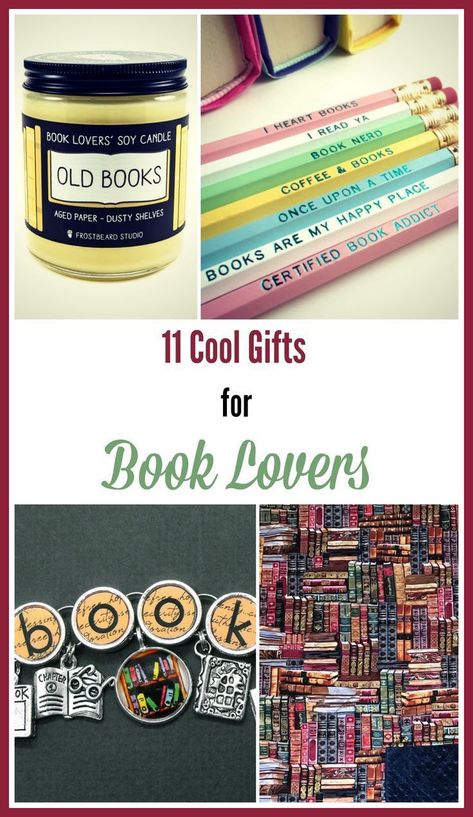 Cool literary gifts for book lovers -- some of them are handmade can be personalized! #booklover #reading Gift Baskets Diy, Book Lovers Gift Basket, Make A Bookmark, Gift Ideas For Book Lovers, Book Swag, Baskets Diy, Gifts For Book Lovers, Book Baskets, Bookclub Gifts