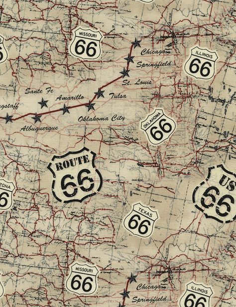 Route 66 Map, Map Route, Usa Road Trip, Wholesale Fabric Suppliers, Map Fabric, Route 66 Road Trip, Springfield Illinois, Timeless Treasures Fabric, Paper Background Design