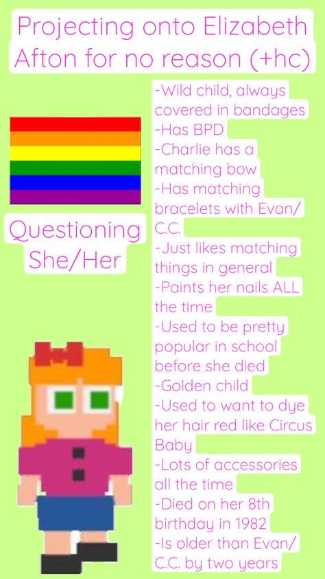 Afton Headcanons, Elizabeth Afton, Circus Baby, Golden Child, Wild Child, 8th Birthday, Five Night, Five Nights At Freddy's, Connect With People