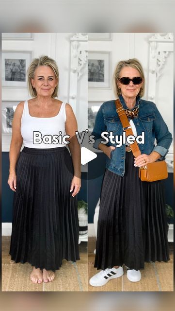 How To Wear A Pleated Skirt, Skirts With Sneakers, Look Casual Chic, Over 60 Fashion, Pleated Skirts, 60 Fashion, Sheet Cake, Fashion Over 50, Look Casual