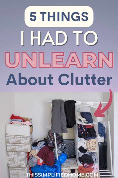 If you grew up in a home with a lot of clutter, you probably received a lot of messages about clutter and your things. Here are 5 things I had to unlearn about clutter, along with the mindset changes I needed to make to declutter my home. Can you relate to any of these things? Easy House Cleaning Schedule, Deep Clean Checklist, Minimalism House, Clearing Out Clutter, Easy House Cleaning, Remove Clutter, Clutter Solutions, Decluttering Inspiration, Clutter Control