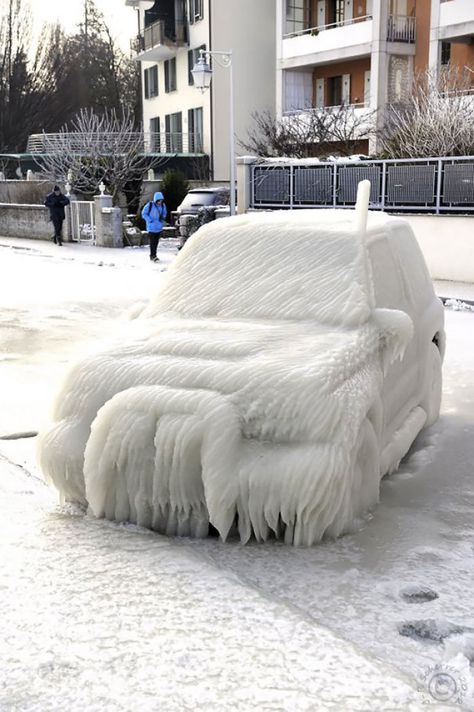 Frozen Car | Bored Panda Frozen Art, Winter Car, Winter Photos, Lake Geneva, Winter Beauty, Snow And Ice, Winter Weather, Bored Panda, Cozy House