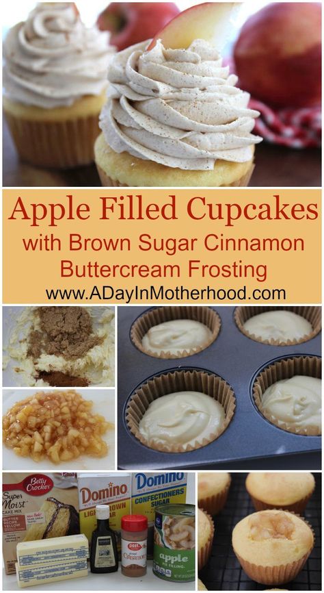 Recipes For Apple Pie, Cinnamon Buttercream Frosting, Apple Spice Cupcakes, Fall Desserts Apple, Caramel Apple Cupcakes, Apple Pie Cupcakes, Frosting Ideas, Cinnamon Buttercream, Brown Sugar Frosting