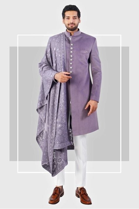 Sherwaniformen Velvet Purple Indo Indian Stylish Ethnic Traditional Partywear Marriage Wedding Sherwani Groom Outfit For Men. by Sherwaniformen on Etsy Purple Velvet Wedding, Men's Wedding Wear, Wedding Matching Outfits, Indo Western For Men, Suit For Men Wedding, Mens Wear Wedding, Indian Groom Wear, Velvet Purple, Sherwani Groom