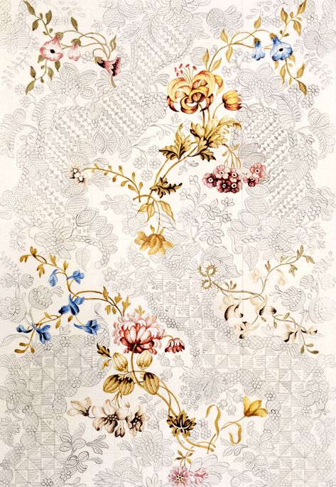 Design for a woven silk made by Anna Maria Garthwaite, 1749, Spitalfields, London. Museum no. 5987:1. © Victoria and Albert Museum, London Spitalfields Silks, Spitalfields London, Anna Maria Garthwaite, Fabric Study, Doodle Illustration, Embroidery Motifs, Tea Art, Victoria And Albert, Victoria And Albert Museum