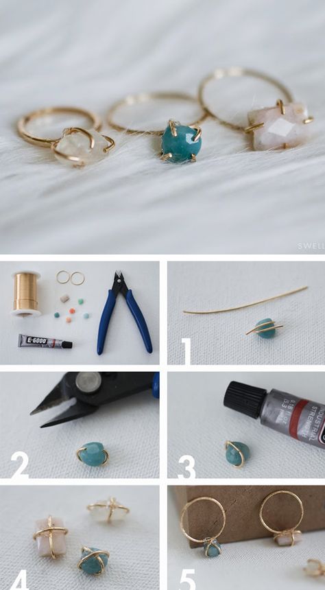 DIY Jewellery - make your own dainty stone set wire ring - craft project; handmade jewelry tutorial Cincin Diy, Diy Ring, Beading Crafts, Gelang Manik, Wire Ring, Handmade Jewelry Tutorials, Diy Rings, Homemade Jewelry, Wire Rings