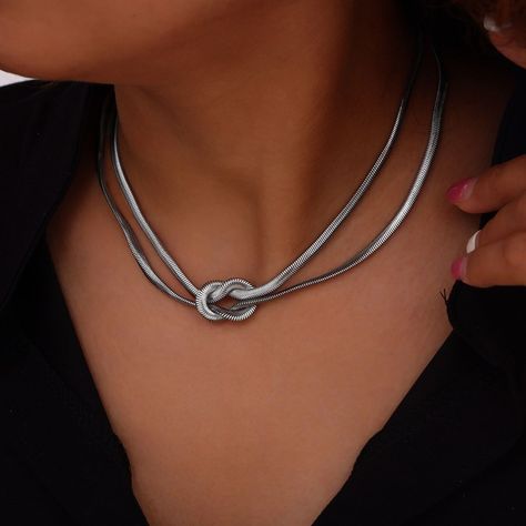 Titanium Steel Knot Necklace is available at just $ 19.55 You can find the buying link https://juulries.com/products/titanium-steel-knot-necklace Check mindblowing collection of unique product at Juulries.com , Dont Miss the breathtaking collections check out Today Pieces: 1-piece Material: Titanium steel, Gold-plated Care instructions: Avoid wearing during exercise, as sweat will react with the jewelry to produce silver chloride and copper sulfide, which causes the jewelry to deteriorat... Chokers Necklace, Woven Necklace, Silver Choker Necklace, Punk Jewelry, Silver Choker, Waterproof Jewelry, Neck Chain, Gold Plated Bracelets, Knot Necklace