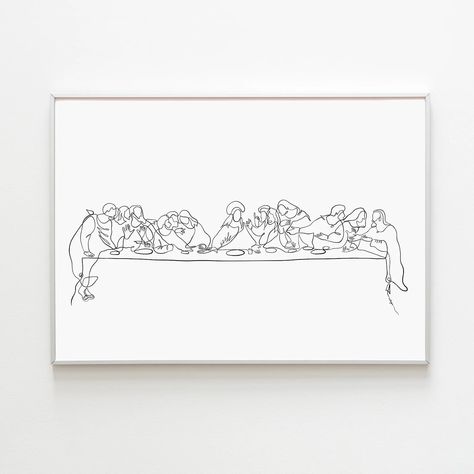 The Last Supper Wall Art, Christian Modern Line Art, Jesus Line Art, Last Supper One Line Drawing, Christian Wall Decor, Digital Download - Etsy UK Drawing Christian, Jesus Line Art, Last Supper Art, Christian Line Art, Catholic Wall Decor, Tatuagem Masculina Pequena, Jesus Wall Art, Single Line Drawing, The Last Supper