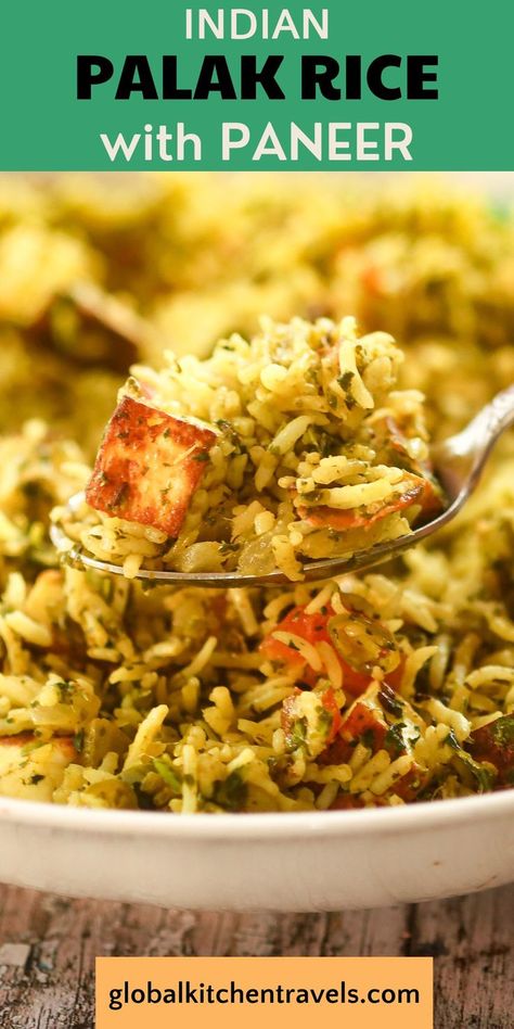 Indian Spinach Rice Recipe Palak Rice Recipe Indian, Palak Rice Recipe, Palak Rice, Paneer Rice, Indian Spinach, Healthy Spices, Recipes Spinach, Healthy One Pot Meals, Spinach Rice